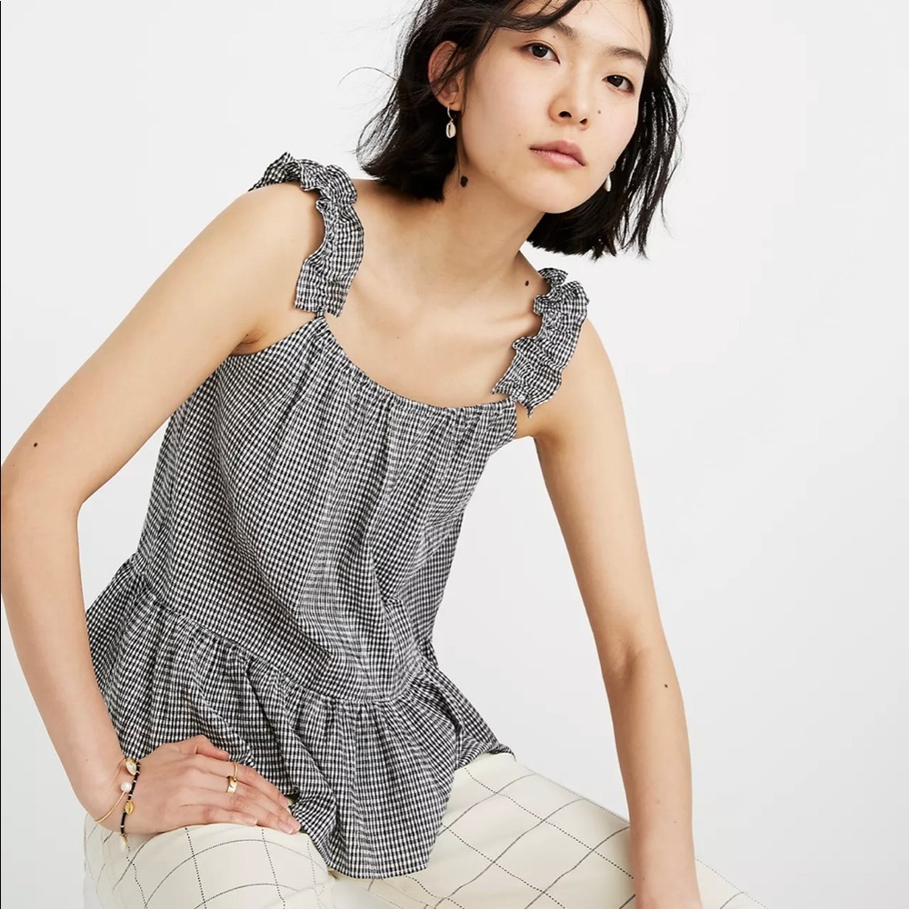 NWT Ruffle-Strap Cami Top in Gingham